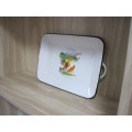 Enamel Metal Rectangular Serving Tray Fruit Tray with Handle